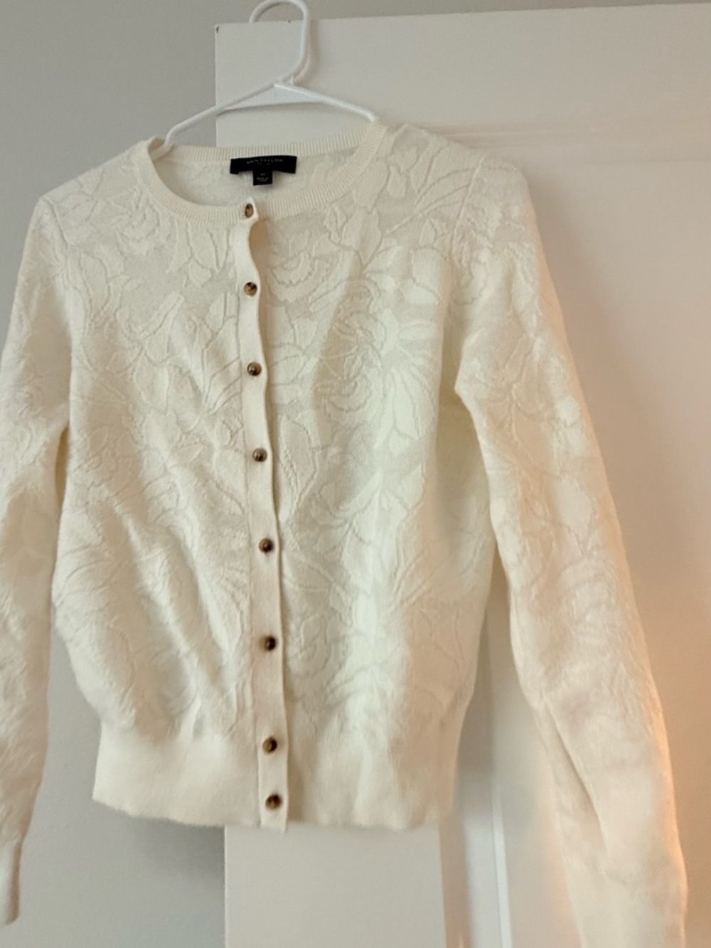 Ann Taylor Cream Floral Knit Button-Front Cardigan - Picture 8 of 8